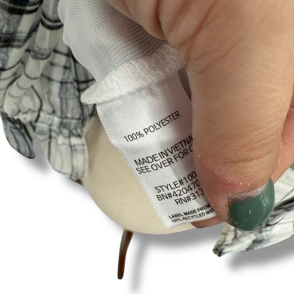 NEW BCX Plaid Layered Blouse Size Medium White Black Sheer Overlay Shirt NWT - Picture 9 of 10